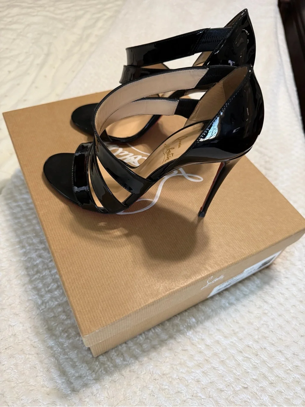 Christian Louboutin Black Patent Leather Strappy High Heels